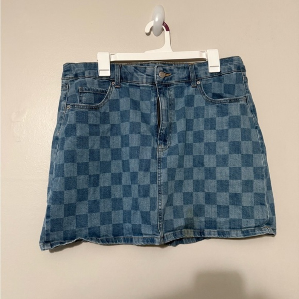 Wild Fable Checkered Blue Denim Skirt